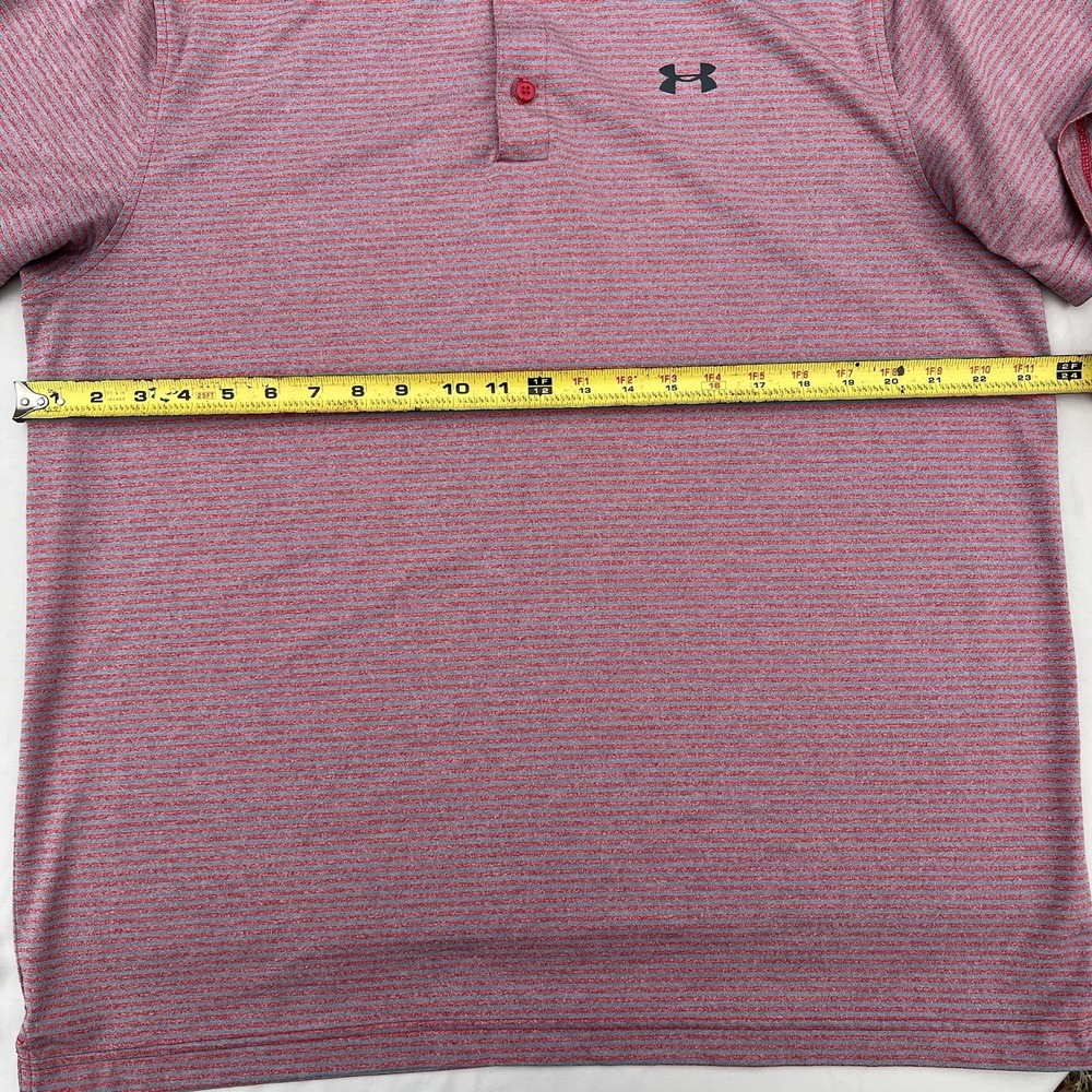 Under Armour Golf Polo Shirt Loose Fit Men's XL Red Gray Striped Short Sleeves - Picture 4 of 6